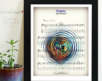 Grateful Dead, Ripple, on Lyric Song Music Sheet, Print