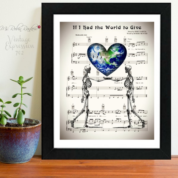 Grateful Dead, If I Had the World to Give, Wedding Gift, Anniversary Gift, Bridal Shower Gift, Valentines Day, on Music Sheet, Print