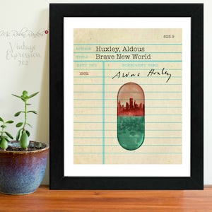 Alders Huxley, Brave New World, Vintage Library Card Art, Book Art, Print
