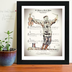 Fiddler on The Roof, If I Were a Rich Man, Illustration, Jewish, Judaica, Musical, Theater, Silhouette, Print Art