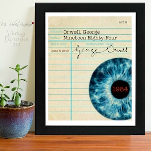 George Orwell, Nineteen Eighty-Four, 1984, Vintage Library Card Art, Book Art, Silhouette Print, Print
