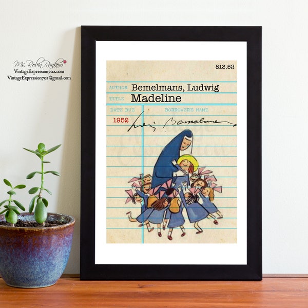 Ludwig Bemelmans, Madeline, Vintage Library Card Art, Book Art, Print