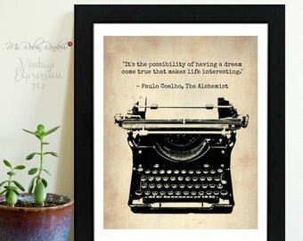 Paulo Coelho, The Alchemist, Quote, Silhouette, Typewriter, Art Print