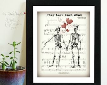 Grateful Dead, They Love Each Other, Wedding Gift, Anniversary Gift, Bridal Shower Gift, Valentines Day, Music Sheet, Print