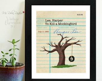 Harper Lee, To Kill a Mockingbird, Vintage Library Card Art, Book Art, Silhouette Print