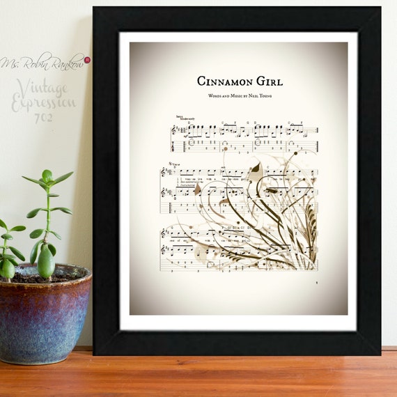Cinnamon Girl Neil Young Music Sheet Print Valentines Etsy