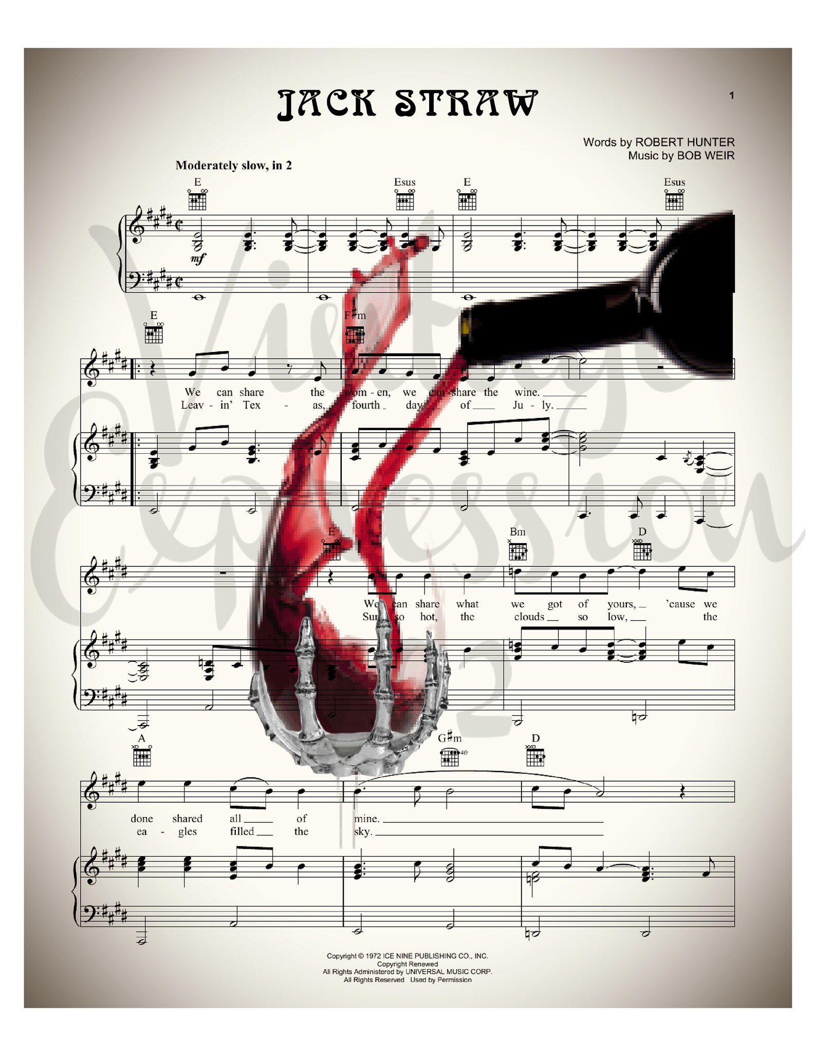 Jack Straw Grateful Dead inspired Music Sheet Print Art Etsy Italia