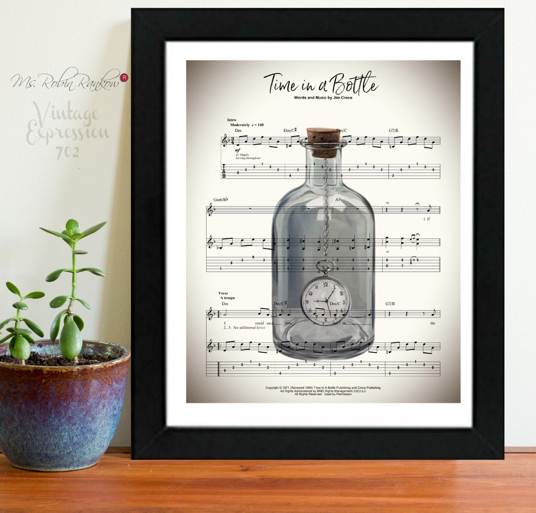 Jim Croce, Time in a Bottle, Music Song Sheet, Art Print Etsy
