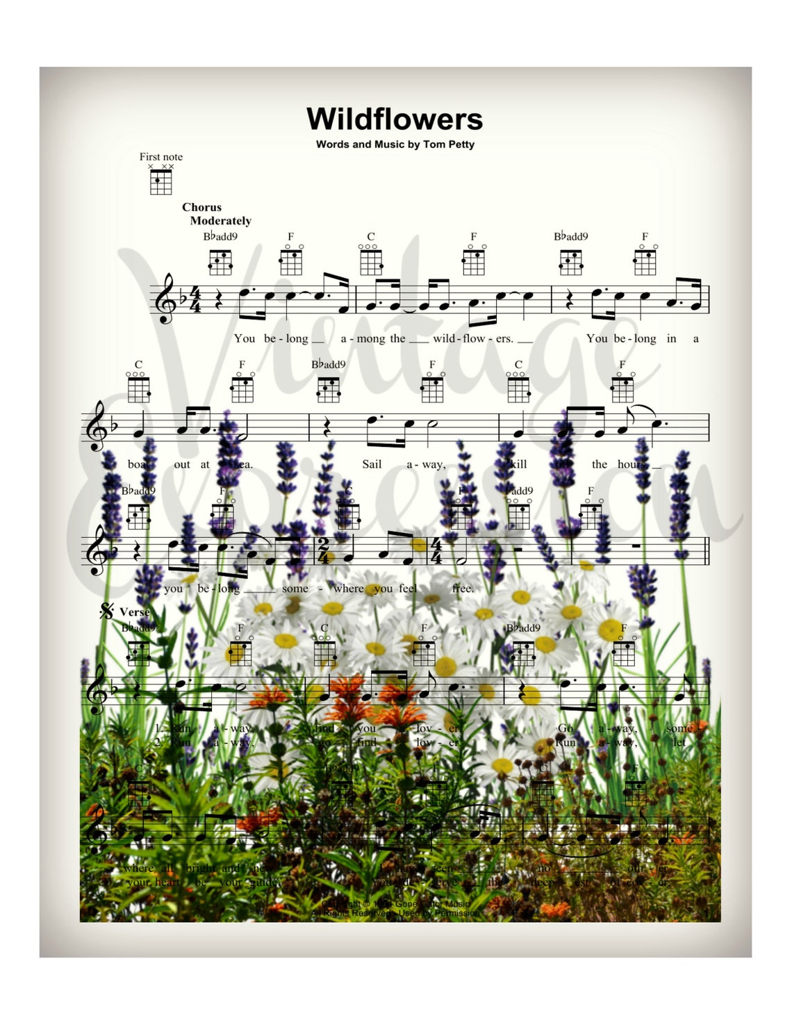 Wildflowers Tom Petty Music Sheet Art Print Etsy