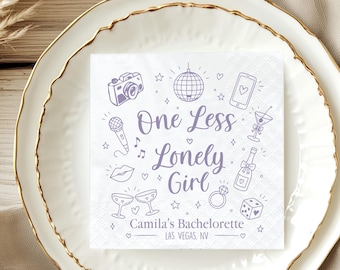 Personalized One Less Lonely Girl Bachelorette Napkins, Napkin for Bridal Shower, Girl Weekens Party, Cocktail 3ply Paper