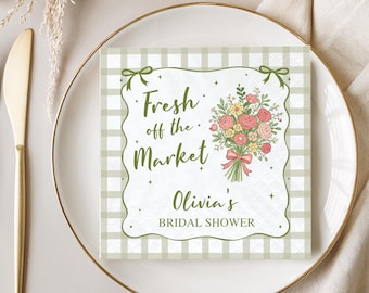 Customized She Off the Market Bridal Shower Napkins, Floral Themed Party, Napkin For Bachelorette, Cocktail Supplies
