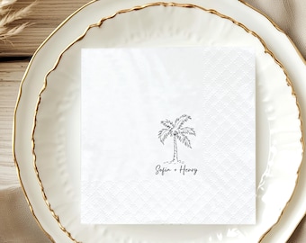 Personalized Palm Tree Cocktail Napkins, Beach Wedding Tropical Decorations, Whimsical Drawn Favors, Cocktail and Luncheon 3ply Paper