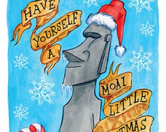 Have Yourself A Moai Little Christmas Tiki Postcard set of 20