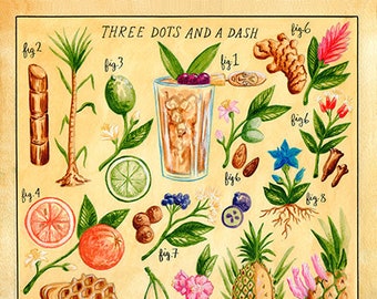 Botanical Three Dots And A Dash print (classic tiki cocktail)