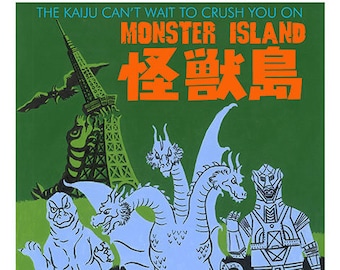 Godzilla Monster Island / Haunted Mansion Mash Up Tribute 11x14 Print Disney Kaiju