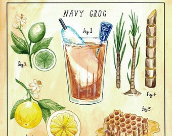 Botanical Navy Grog (Classic Tiki Cocktail) Print