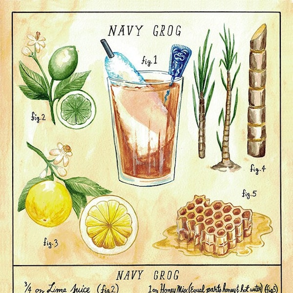 Botanical Navy Grog (Classic Tiki Cocktail) Print