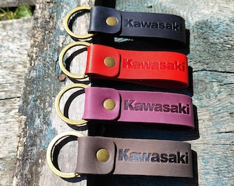 Personalized Kawasaki Leather Keychain | Handmade Keyring | Custom Initials | Gift for Drivers