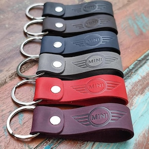 Portachiavi in pelle Mini Cooper personalizzato / Portachiavi fatto a mano / Iniziali personalizzate / Regalo per gli automobilisti