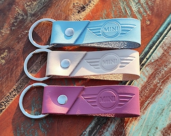Personalized Mini Cooper Leather Keychain | Handmade Keyring | Custom Initials | Gift for Drivers