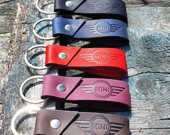 Personalized  Mini Cooper Leather Keychain | Handmade Keyring | Custom Initials | Gift for Drivers