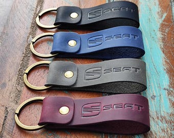 Llavero de cuero SEAT personalizado / Llavero hecho a mano / Iniciales personalizadas / Regalo para conductores