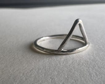 Handcrafted Minimalist Geometric Triangle Ring Artisan made Boho Sterling Silver