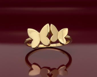 14k Gold Stackable Butterflies Ring