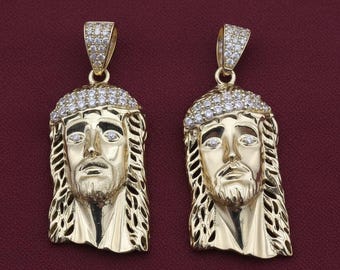 14k Gold Jesus Gesicht Anhänger (5 cm) || Gold Jesus Stück