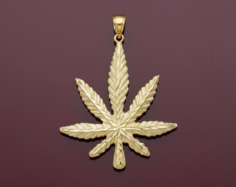 10k Gold Massiv Pflanzenblatt Anhänger (6cm)