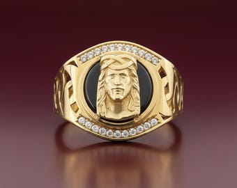 14k Gold ausgefallener Jesuskopf Ring