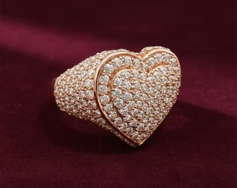 Anello a forma di cuore 3D in oro rosa 14k