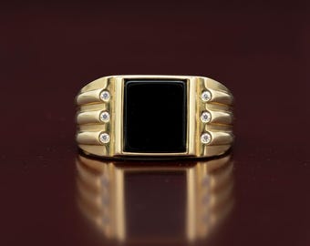 14k Gold Schwarzer Onyx Statement Ring