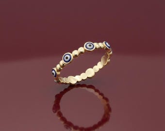 14k Gold Stackable Evil Eye Ring