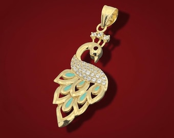 14k Gold Fancy Peacock Pendant