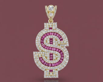 10k Gold 3D Fancy Cross Anhänger // Roter Rubin