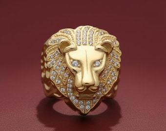 10k Gold 3D Löwenkopf Ring // Gold Lion Ring