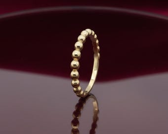 14k Gold Stackable Beaded Ring