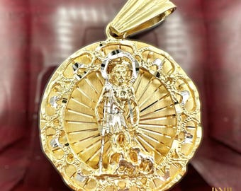 10k Gold Massiver Lazarus Medaillon (2,5 ”) // San Lazaro