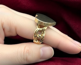 Anello a forma di cuore 3D in oro 14k con maglie cinesi