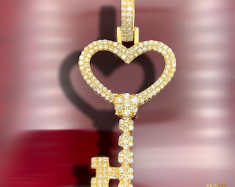 14k Gold & Diamantschlüssel Anhänger (1.5 ”) || Herz Anhänger