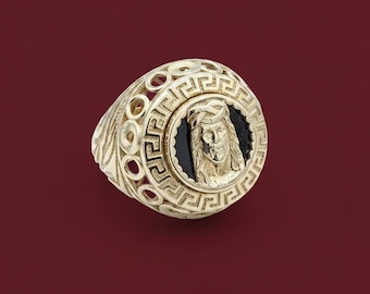 14k Gold ausgefallener Jesuskopf Ring