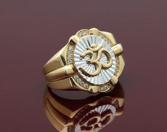 14k zweifarbiger Goldring Om || Hinduistischer Ring || Gold-Aum-Ring