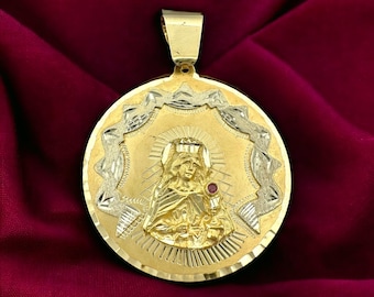 14k Gold Massiv Heilige Barbara Medaillon (6,5 cm) || Santa Barbara Anhänger in Gold