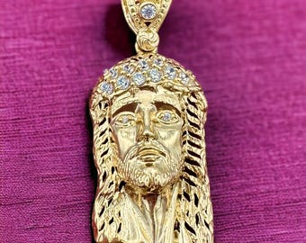 Ciondolo con volto di Gesù in oro 14k (1,6") // Pezzo di Gesù in oro