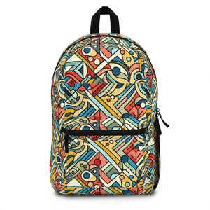 Colorful Geometric Backpack, Trendy School Bag, Boho Style Rucksack, Travel Bag, Unique Gift for Students