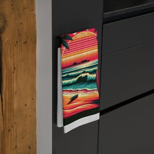 Surfing Vibes Cotton Tea Towel: Beach House Coastal Decor