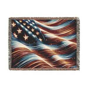 July 4th Patriotic Woven Blanket - Cozy USA Flag Throw for Home Decor, Gifts for Veterans, Fourth of July, Memorial Day, Americana Decor