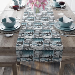 Winter Wonderland Table Runner: Holiday Dining Decor, Cotton or Polyester