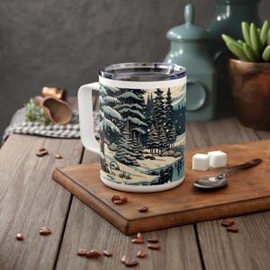 Winter Wonderland Insulated Coffee Mug, Cozy Cabin, Holiday Gift, Nature Lover, Christmas Decor, Outdoor Adventure